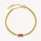 Birthstone-Color Zircon Beaded Bracelet, Gold PVD Steel