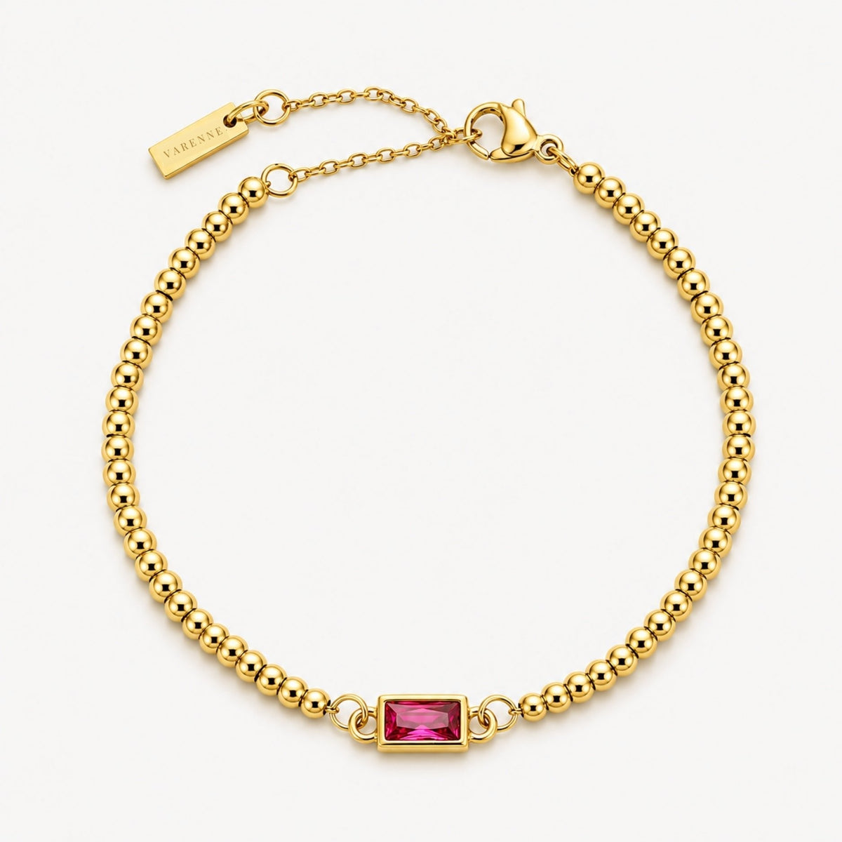 Birthstone-Color Zircon Beaded Bracelet, Gold PVD Steel