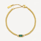 Birthstone-Color Zircon Beaded Bracelet, Gold PVD Steel