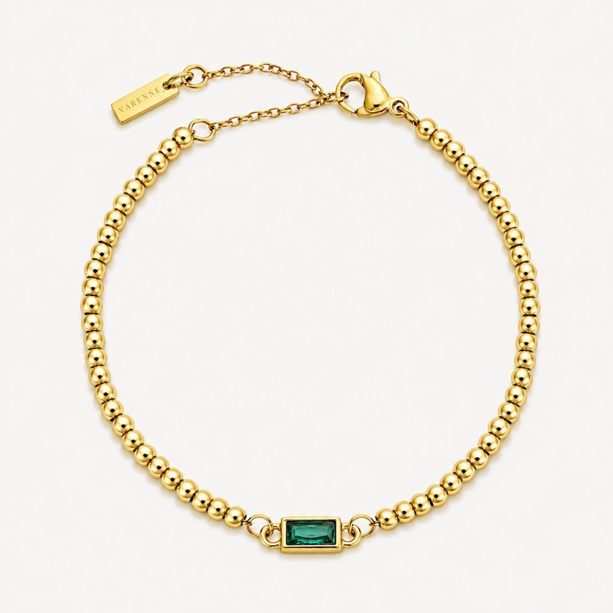Birthstone-Color Zircon Beaded Bracelet, Gold PVD Steel