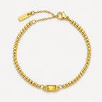 Birthstone-Color Zircon Beaded Bracelet, Gold PVD Steel