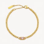 Birthstone-Color Zircon Beaded Bracelet, Gold PVD Steel