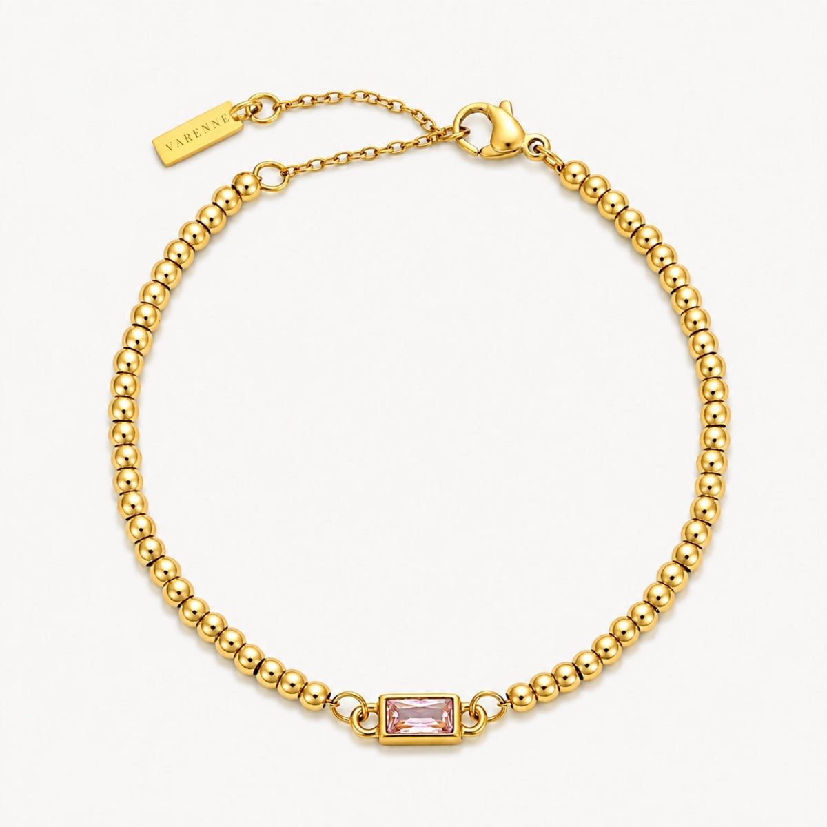Birthstone-Color Zircon Beaded Bracelet, Gold PVD Steel