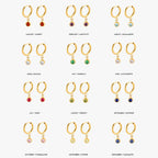 Birthstone Color CZ Charm Hoop Earrings