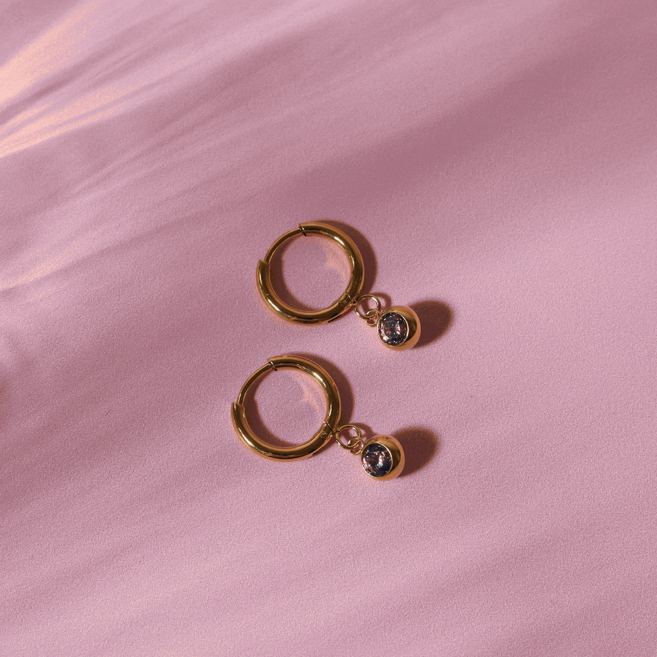 Birthstone Color CZ Charm Hoop Earrings