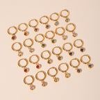 Birthstone Color CZ Charm Hoop Earrings