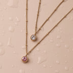 Round CZ Birthstone Necklace, 9 mm