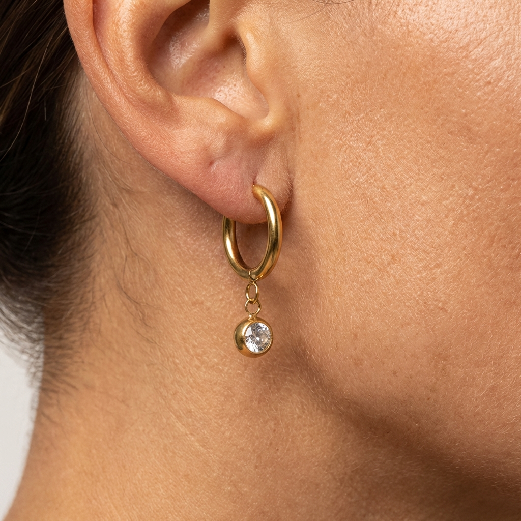 Birthstone Color CZ Charm Hoop Earrings