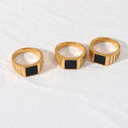 Black Onyx Ribbed Signet Ring — Kaya