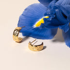Engraved Floral Half-Hoop Stud Earrings — Bloom