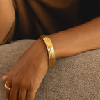 Layered Cuff Bracelet, 13 mm, 18K Gold PVD Steel — Linea
