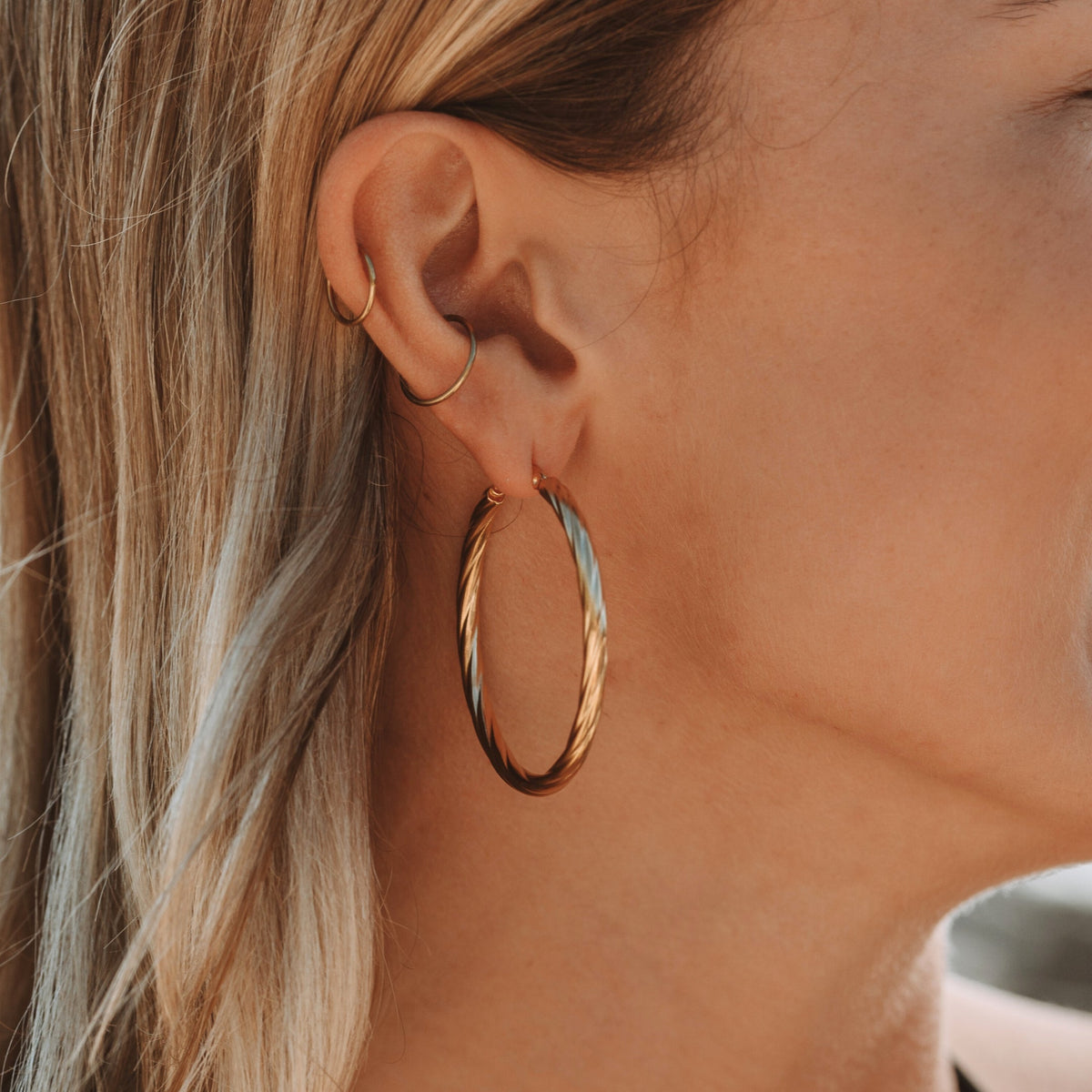 Large Twisted Hoop Earrings, 40 mm