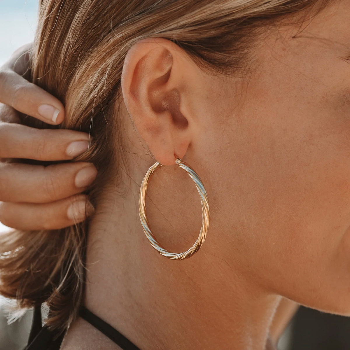 Large Twisted Hoop Earrings, 40 mm