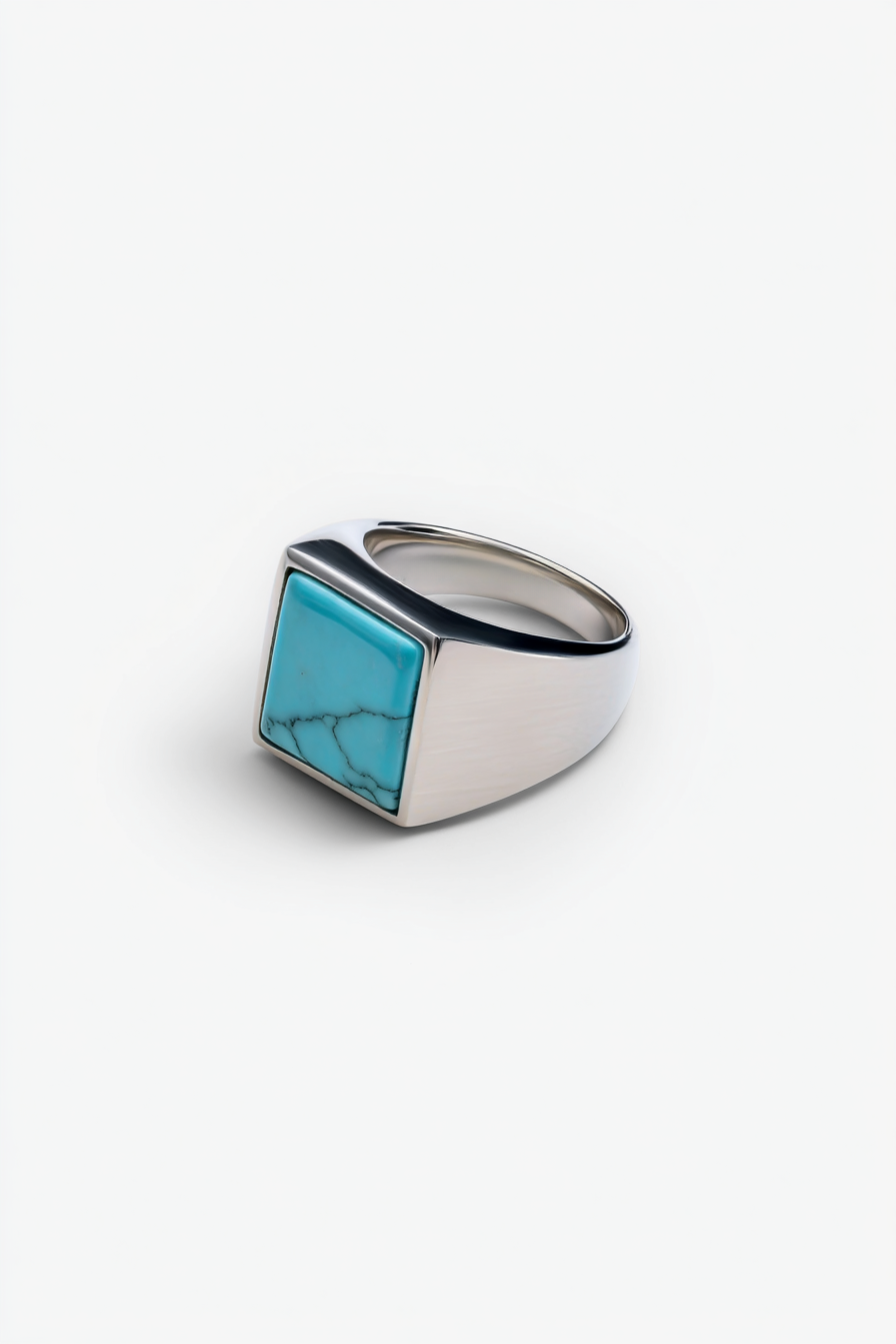 Men’s Blue Howlite Square Signet Ring, Stainless Steel — Calanque