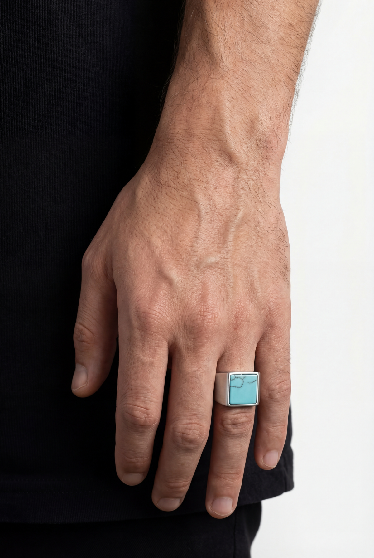 Men’s Blue Howlite Square Signet Ring, Stainless Steel — Calanque