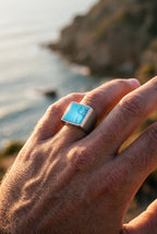 Men’s Blue Howlite Square Signet Ring, Stainless Steel — Calanque