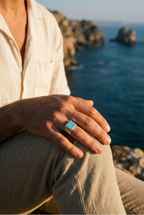 Men’s Blue Howlite Square Signet Ring, Stainless Steel — Calanque