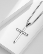 Slender Christian Cross Pendant Necklace, Silver-Plated