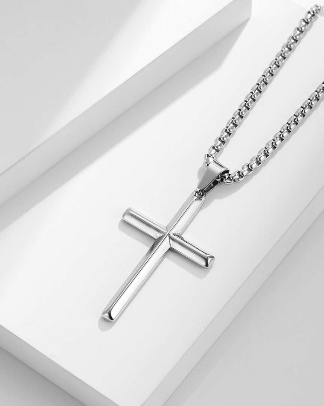 Slender Christian Cross Pendant Necklace, Silver-Plated