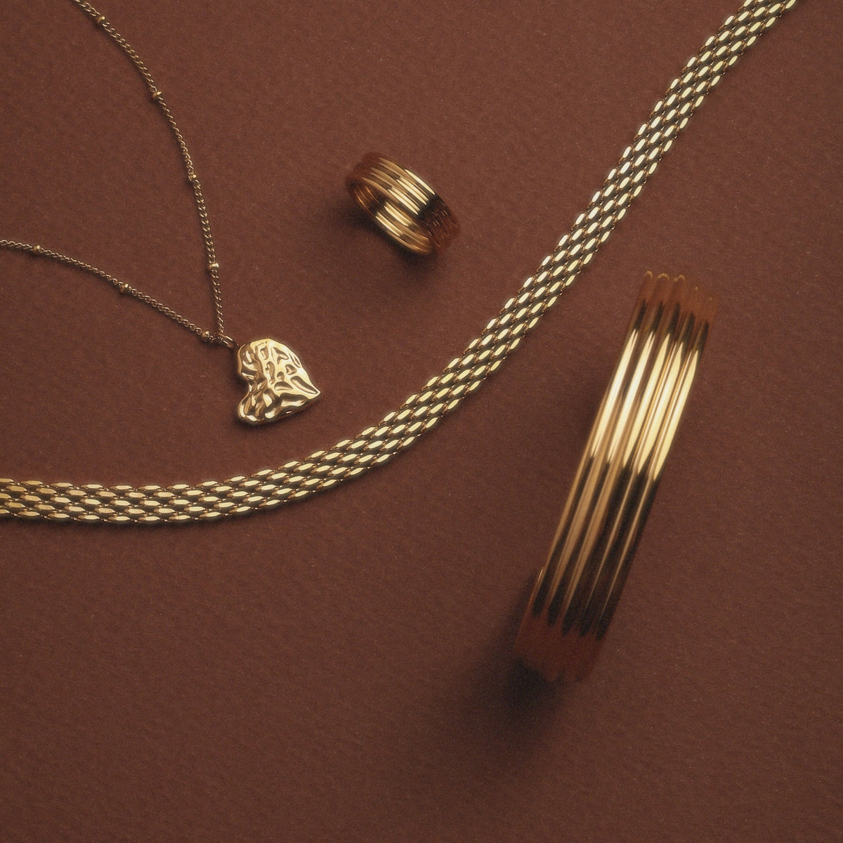 Layered Cuff Bracelet, 13 mm, 18K Gold PVD Steel — Linea