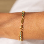 Green Bezel-Set Tennis Bracelet, Adjustable Steel Chain
