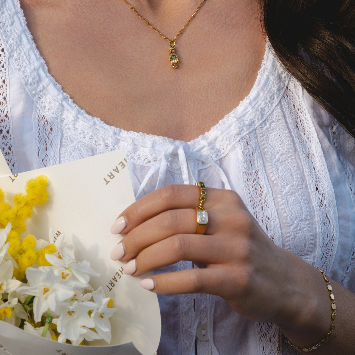 White Zircon Rectangular Signet Ring — Kaia