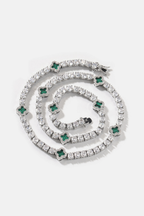 Green Clover Tennis Necklace, Silver-Plated