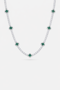 Green Clover Tennis Necklace, Silver-Plated