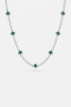 Green Clover Tennis Necklace, Silver-Plated