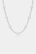 Pearlescent White Clover Tennis Necklace, Silver-Plated