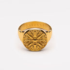 Engraved Sun Disc Signet Ring, Steel