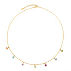 Multicolor Zircon Flower Charm Necklace