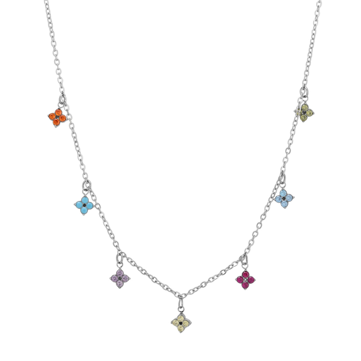 Multicolor Zircon Flower Charm Necklace