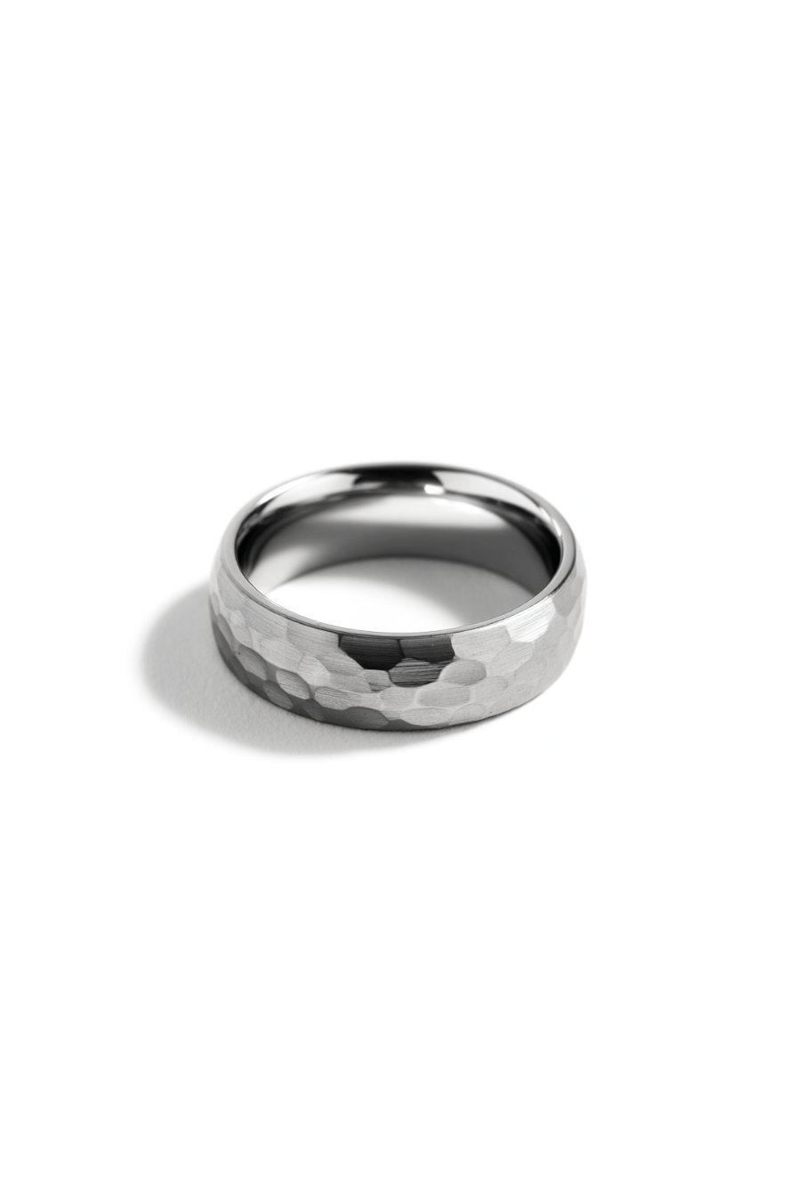 Men’s Hammered Tungsten Carbide Band Ring, 6 mm