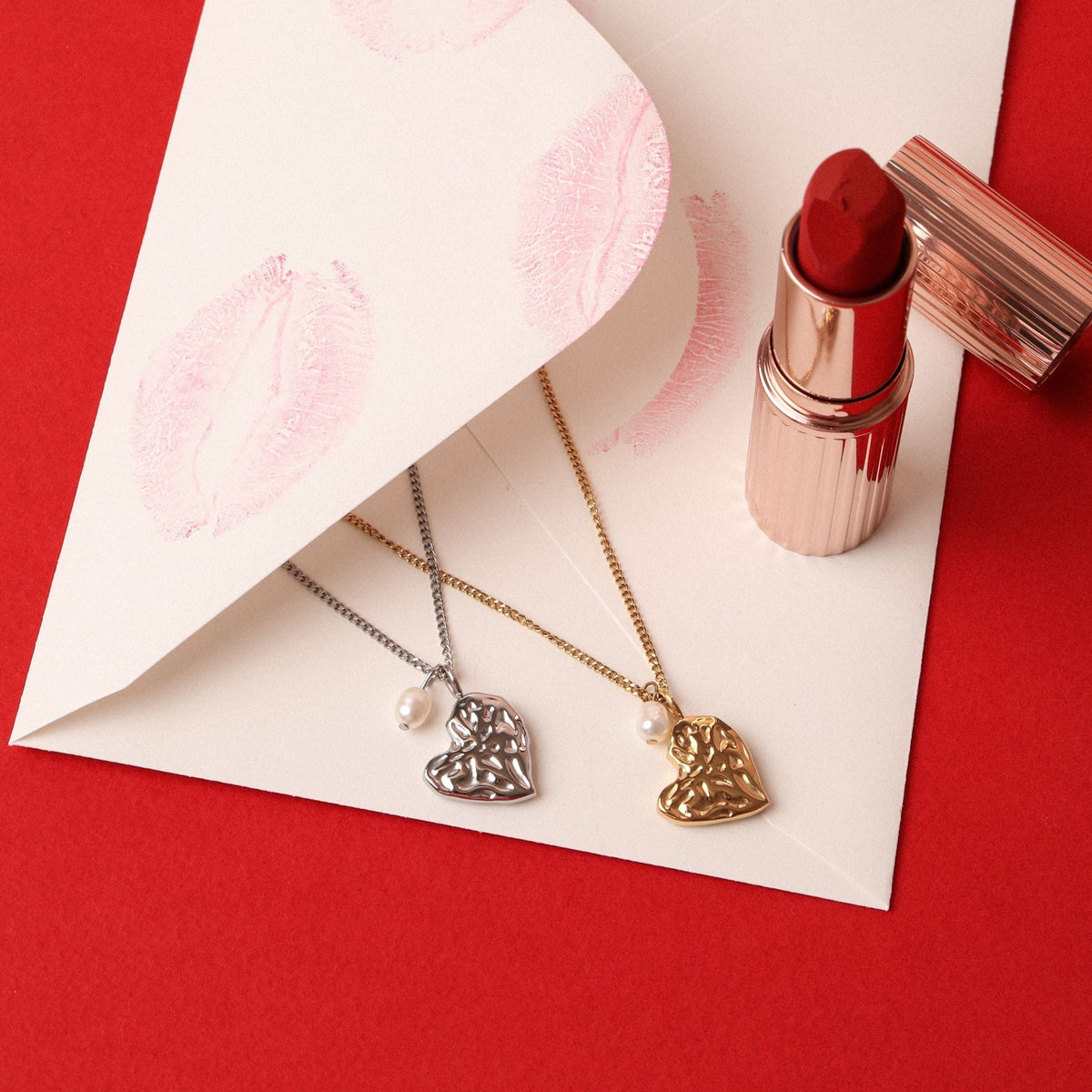 Textured Heart and Pearl Necklace — Valentine