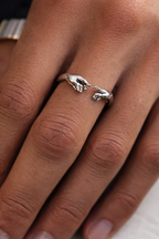 Creation of Adam Adjustable Hands Ring, Silver-Plated