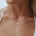 Glass Pearl Cross Necklace, 15 mm