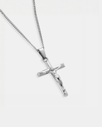 Men’s Crucifix Pendant Rope Necklace, Silver-Tone Steel