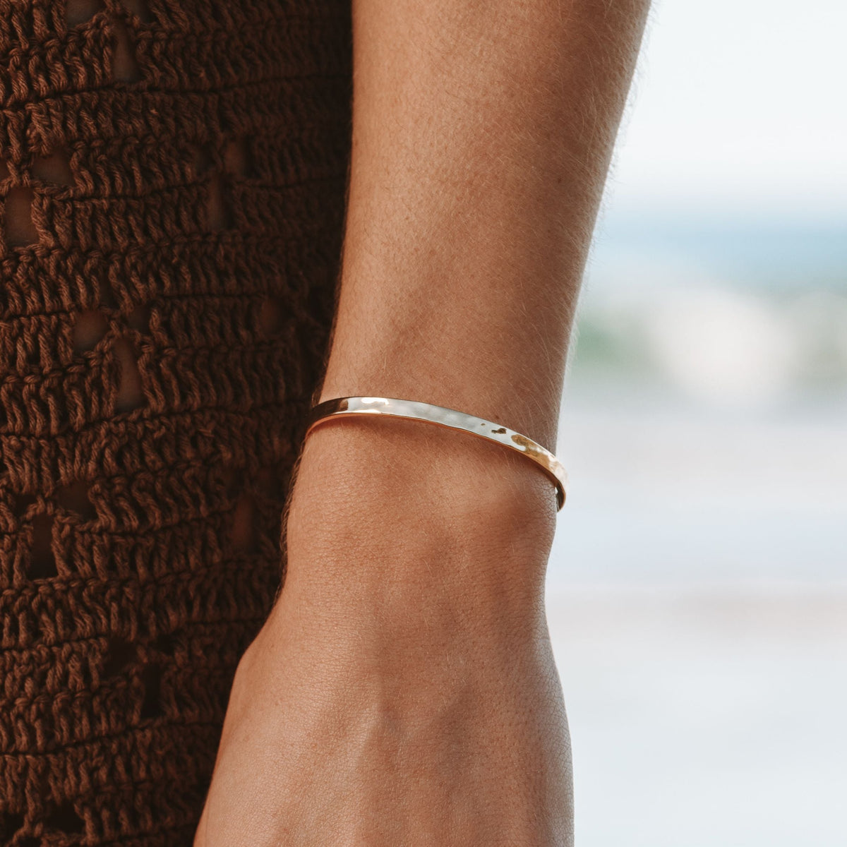 Hammered Open Cuff Bracelet, 4.4 mm, Steel
