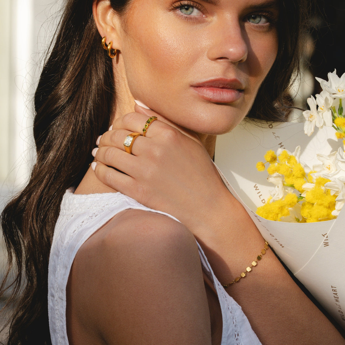 White Zircon Rectangular Signet Ring — Kaia