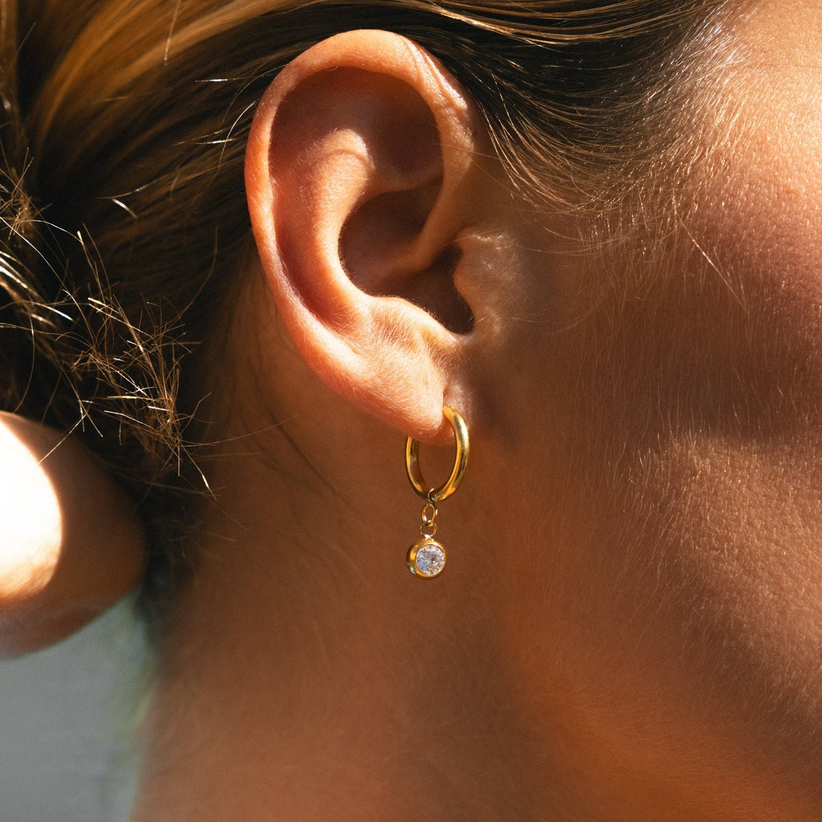 Birthstone Color CZ Charm Hoop Earrings