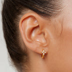 Daisy Zircon Huggie Hoop Earrings, Steel