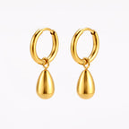 Teardrop Charm Huggie Hoop Earrings, Steel