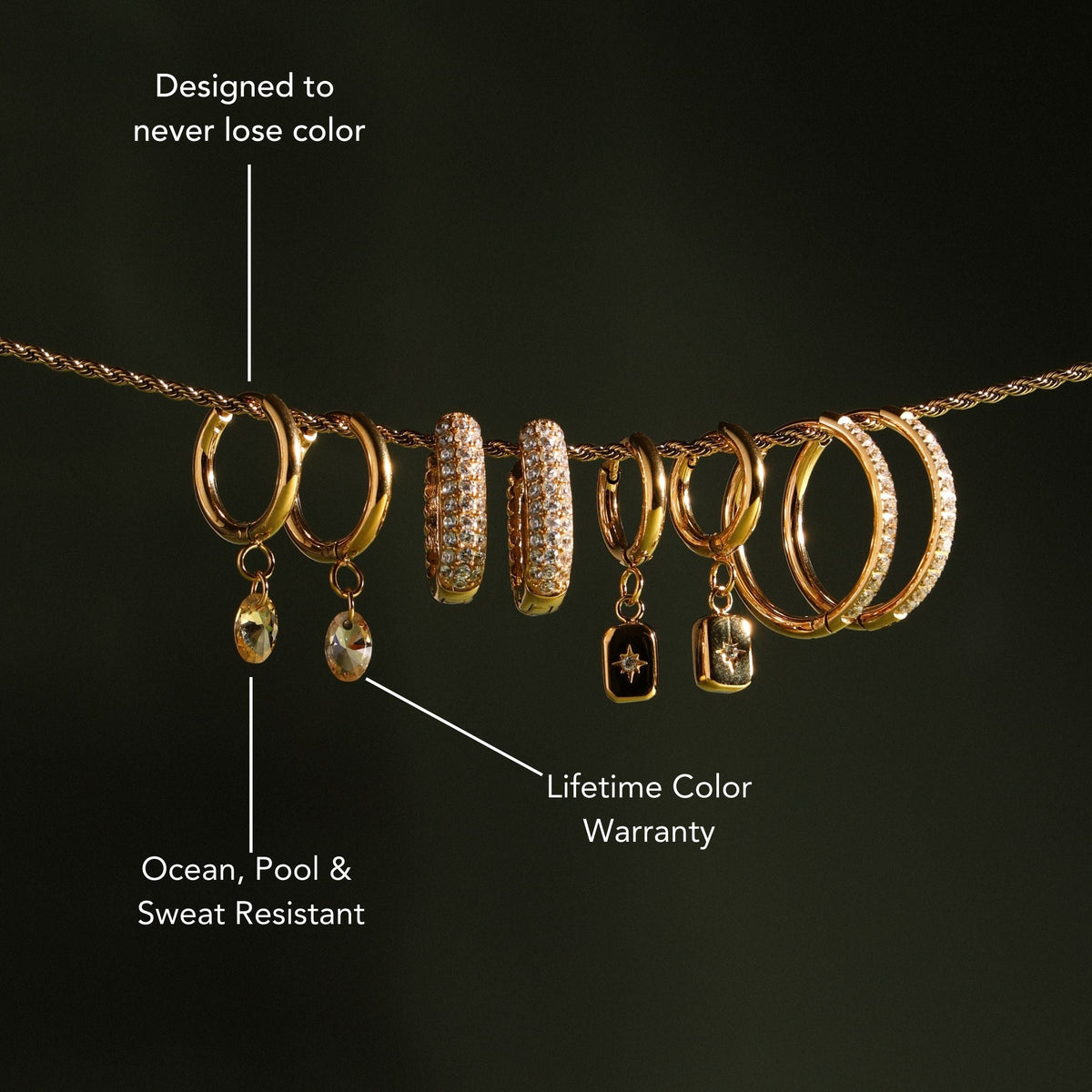 Oval Rose-Tone Stone Drop Hoop Earrings
