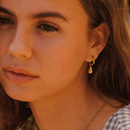 Teardrop Charm Huggie Hoop Earrings, Steel