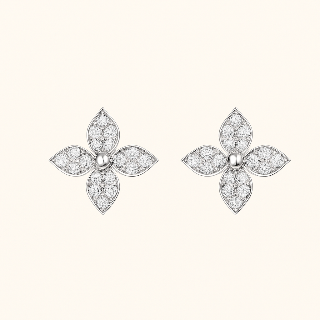 Four-Petal Crystal Stud Earrings — Nicole