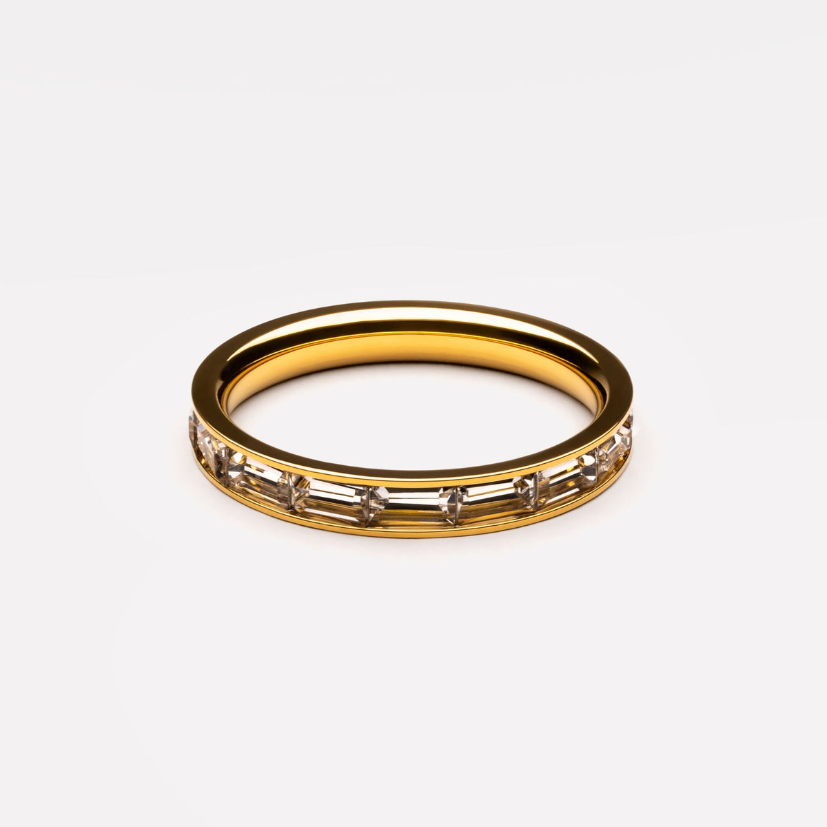 White Zircon Baguette Eternity Ring, 18K Gold PVD Steel