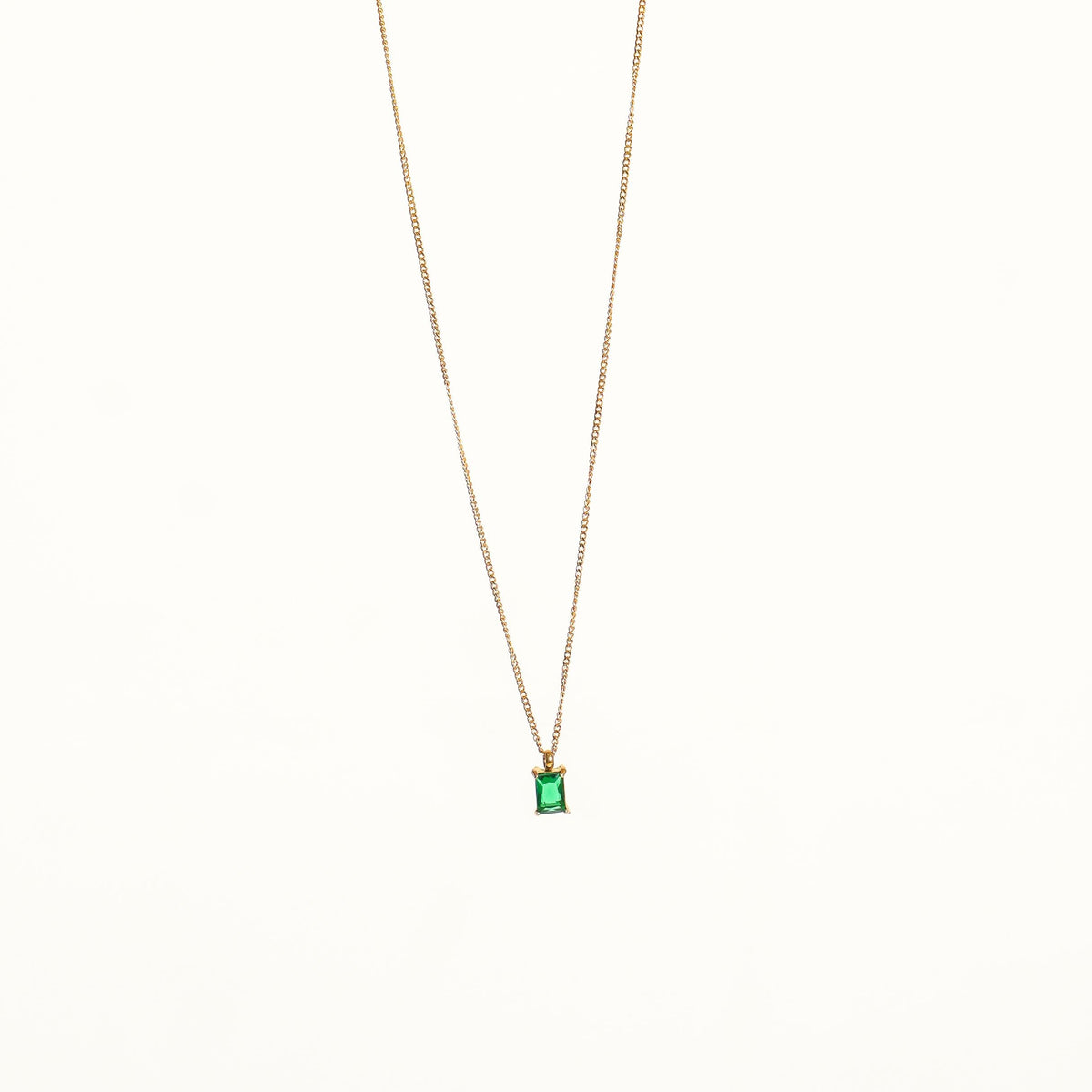 Green Rectangular Stone Necklace, 6 × 4 mm