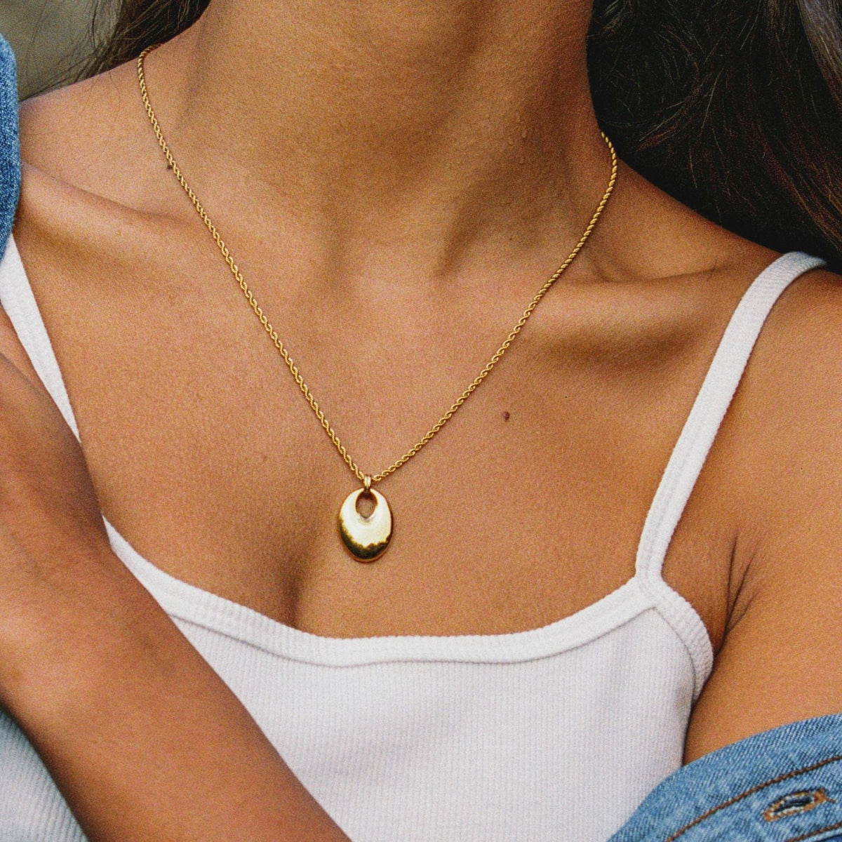 Oval Open Pendant Necklace, Stainless Steel — Reverie
