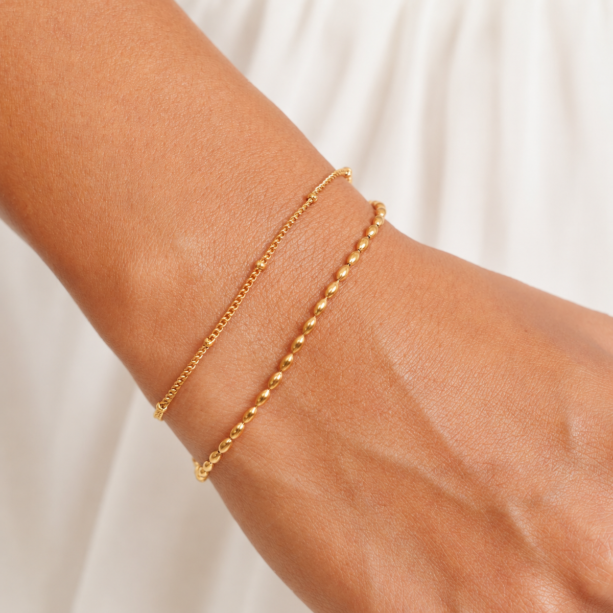 Double Layered Beaded Bracelet, Steel — Pebble
